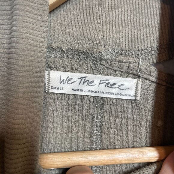 We The Free Waffle Knit Thermal Turtleneck Top Small Olive Shoulder Cutout - Picture 3 of 7